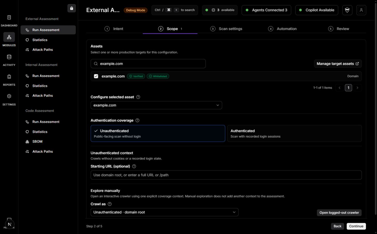 External Scope step with example.com selected