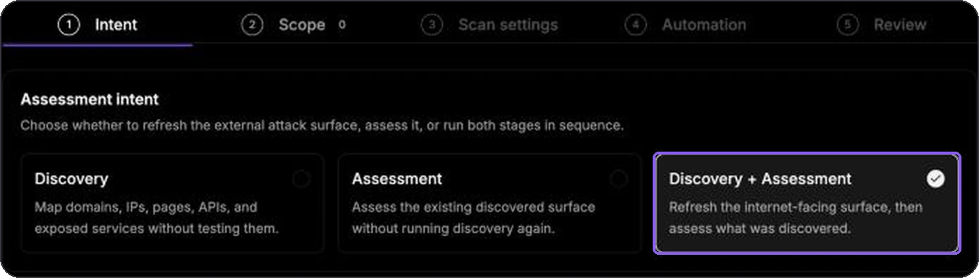 Intent step with Discovery plus Assessment selected